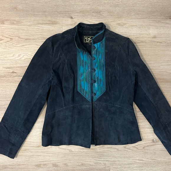 Sharif Jackets & Blazers - Vintage Sharif western women's suede jacket navy with turquoise accent